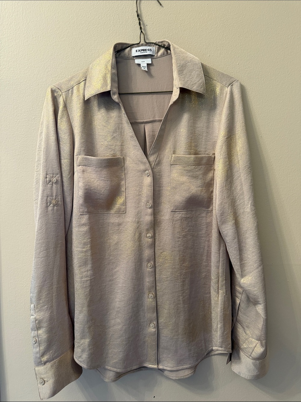Express Long Sleeve Button-Down Shirt - Light golden beige